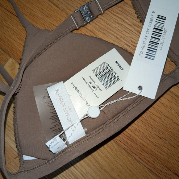 NWT JONATHAN SIMKHAI JOELLE CRYSTAL MESH TRIANGLE BIKINI TOP IN CARAWAY - Picture 7 of 7